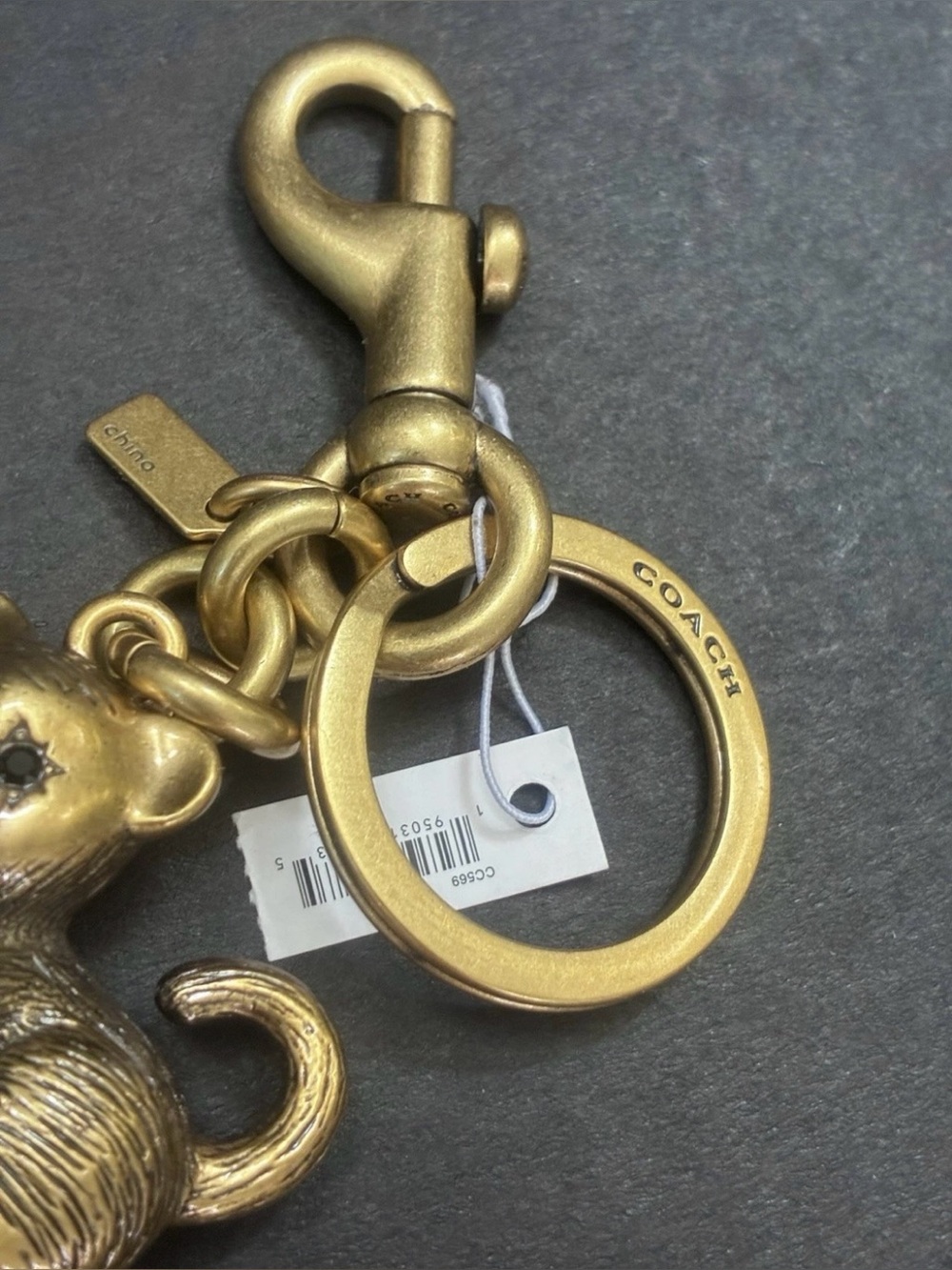 Coach Gold-Tone Cat Keychain Charm with Pearl Accent CC569 LTD - Picture 9 of 10